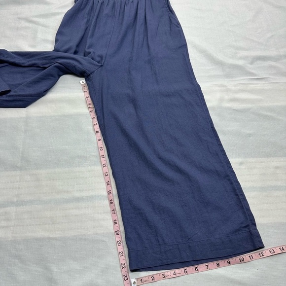 Susina size Small Blue Linen Blend Smocked Jumpsuit - Picture 13 of 15